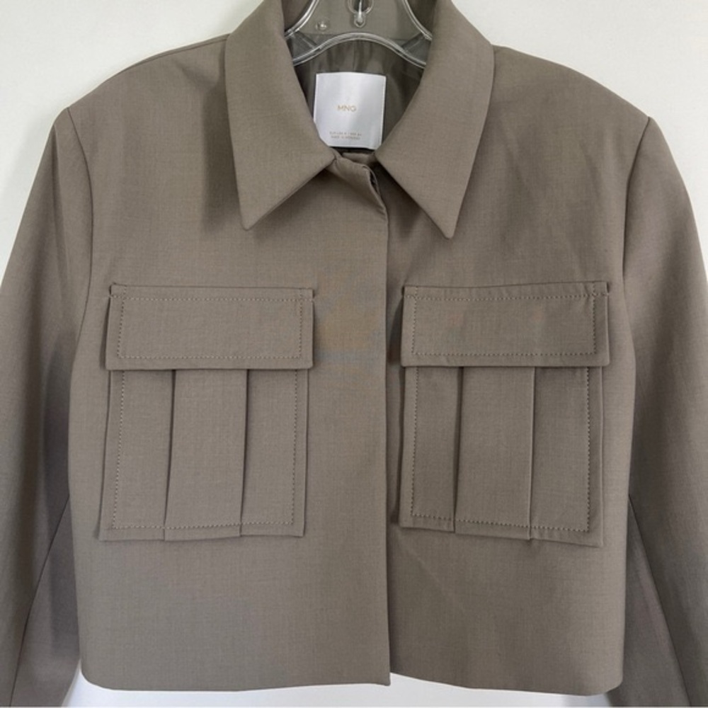 Mango taupe brown grey cropped tailored utility pocket jacket - Picture 5 of 9